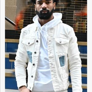 SI TU VEUX DENIM WHITE DENIM JACKET WITH PATCHES & GRAPHICS